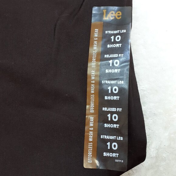 Lee Effortless Wash & Wear Pants 10 Short Relaxed Fit Straight Leg Dk Brown NWT - Picture 4 of 13